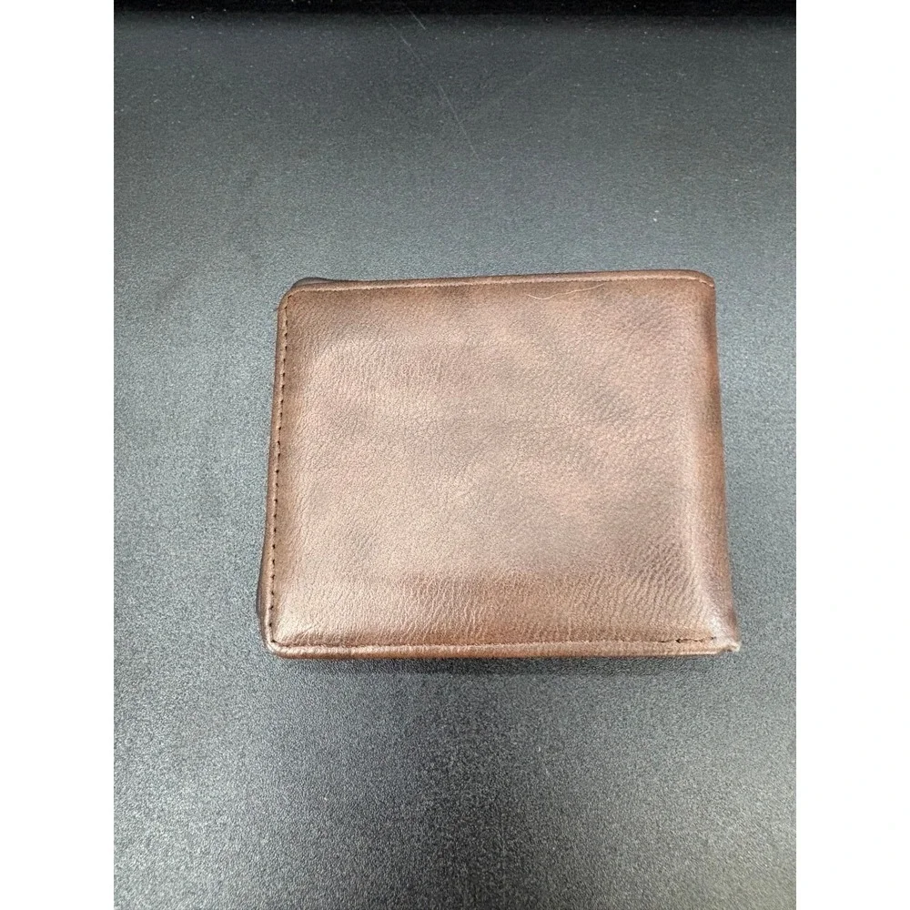 Lee Mens Bifold Wallet Brown Faux Leather Distressed Card Holder Logo Pocket